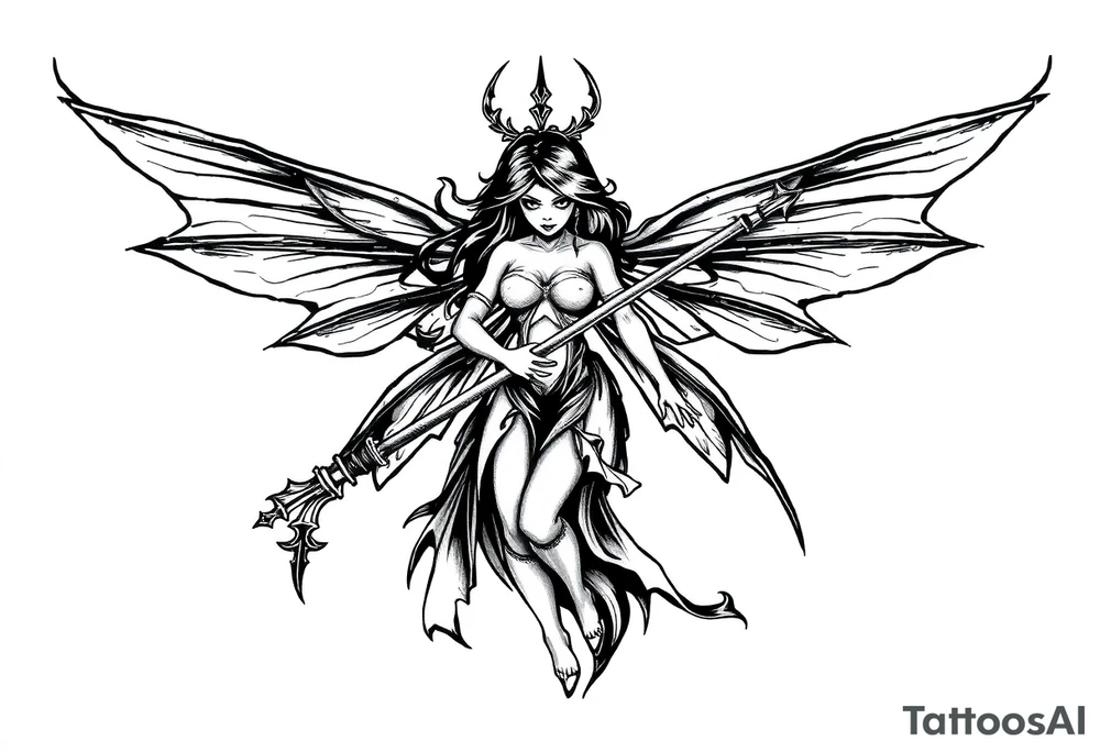Dark fairy with weapon tattoo idea