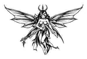 Dark fairy with weapon tattoo idea