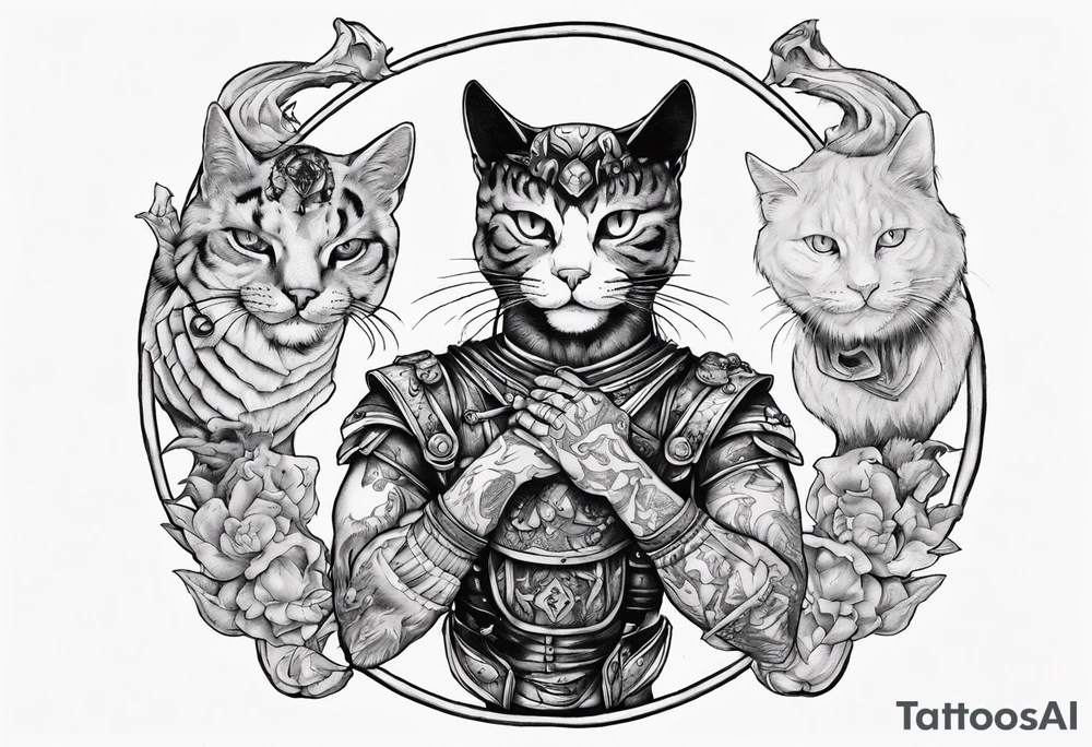 Warrior in the harder feeding a cat with the world on his shoulders tattoo idea