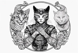 Warrior in the harder feeding a cat with the world on his shoulders tattoo idea
