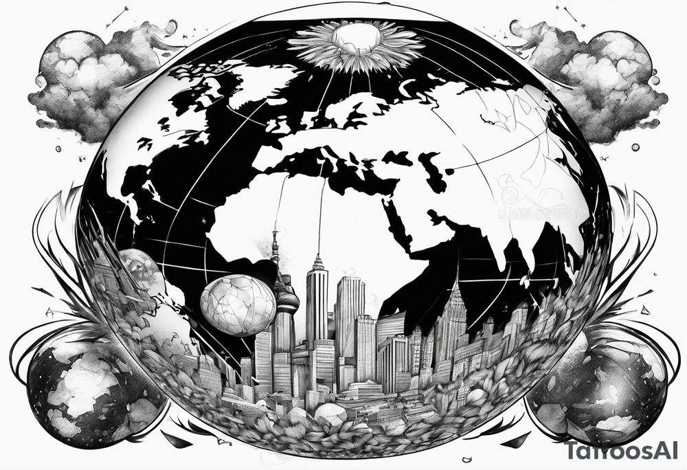 bomb exploding globe tattoo idea