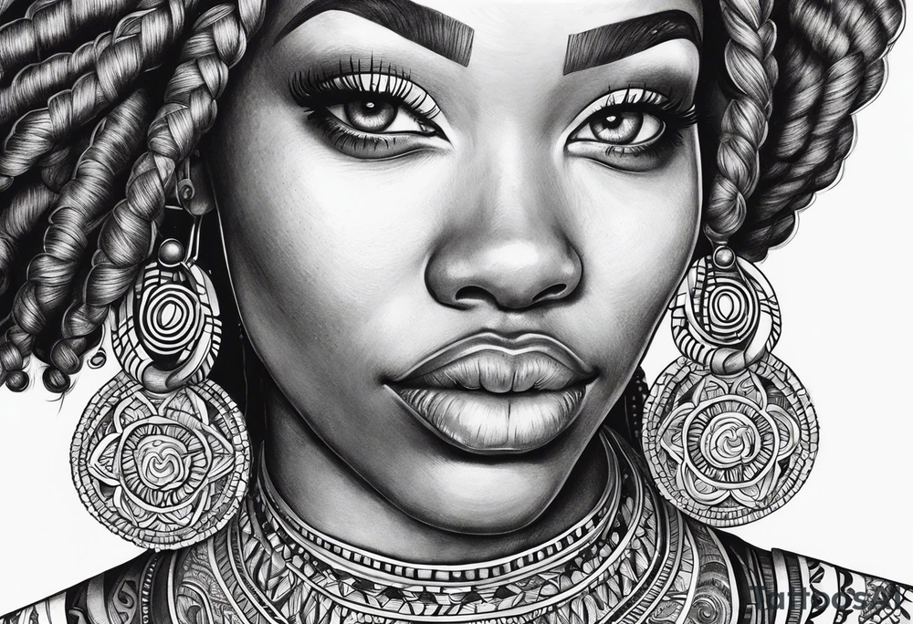 Black Woman with locs and mandala tattoo idea