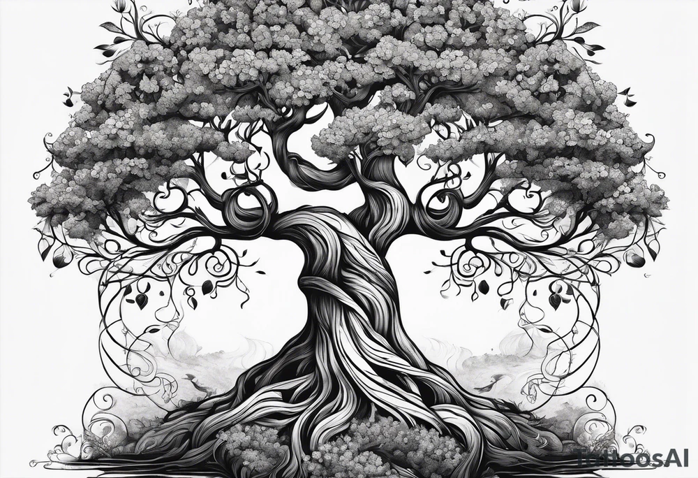 Nordic tree of life made of two trees twisting together tattoo idea