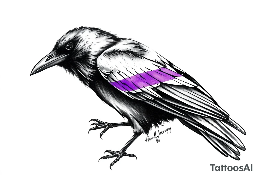 A crow tattoo that incorporates a strip/band of purple somewhere in the design to represent dealing with domestic abuse. Be creative. tattoo idea