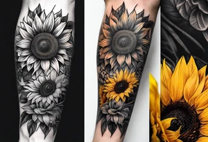 Sleeve with Roman numeral and sunflowers tattoo idea