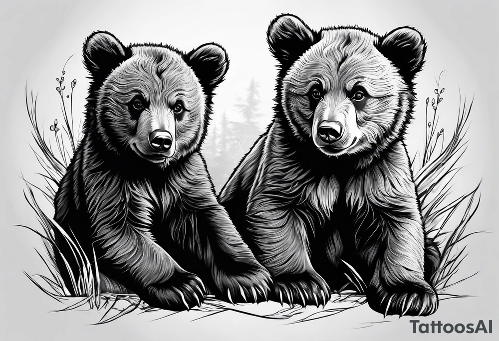 2 bear cubs playful tattoo idea