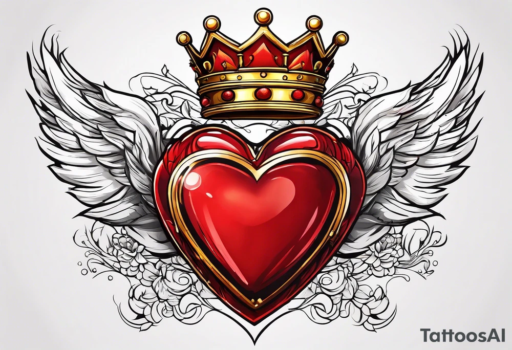 Red heart with a golden crown above it tattoo idea