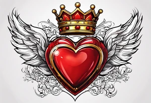 Red heart with a golden crown above it tattoo idea