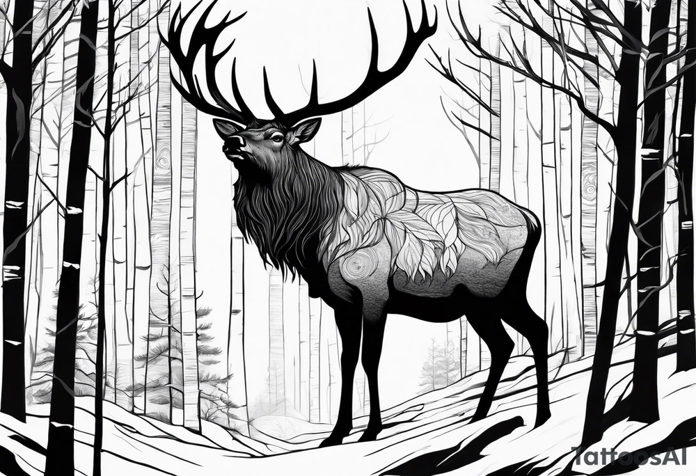 Leshy creepy tall as a tree birches elk tattoo idea