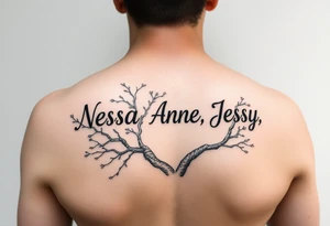 the name Nessa, Anne, Jessy
 on a live tree tattoo idea