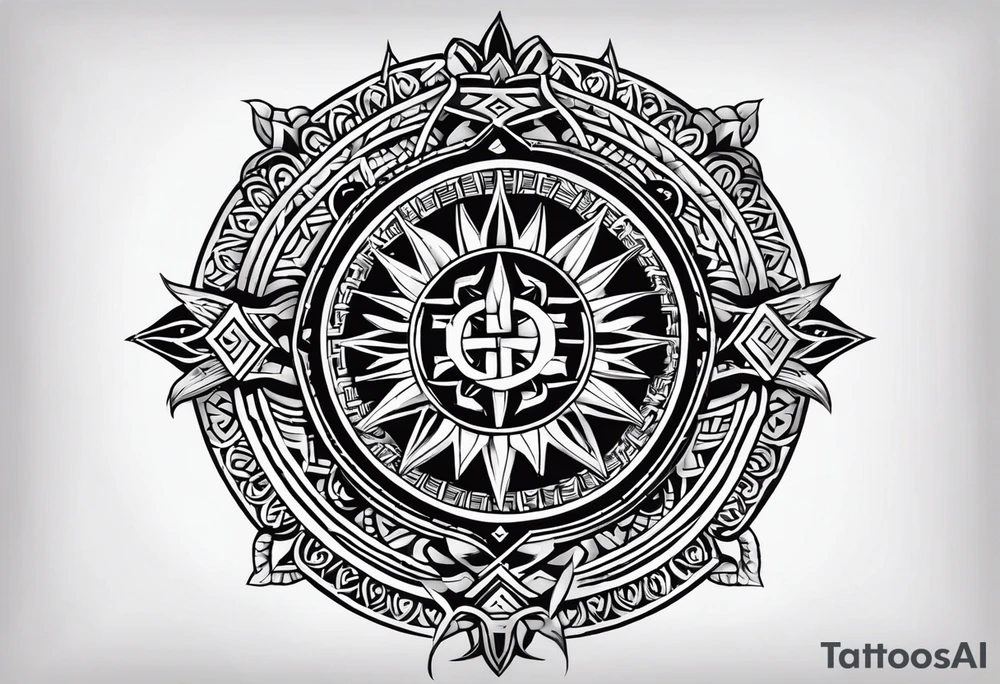 Filipino sun, Filipino Polynesian style, surname Reyes Espina, not vulgar, family crest round shape that looks good on a wrist or bicep, not traditional American tribal, family, love tattoo idea