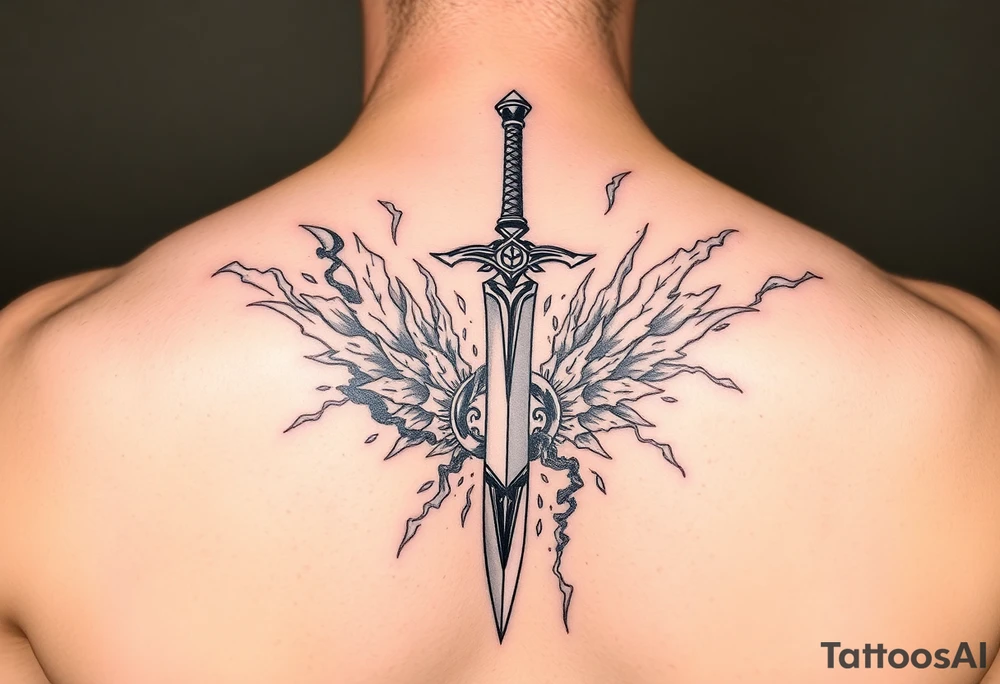 Cloud strife buster sword with materia surrounded by life stream tattoo idea
