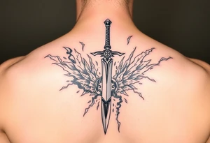 Cloud strife buster sword with materia surrounded by life stream tattoo idea