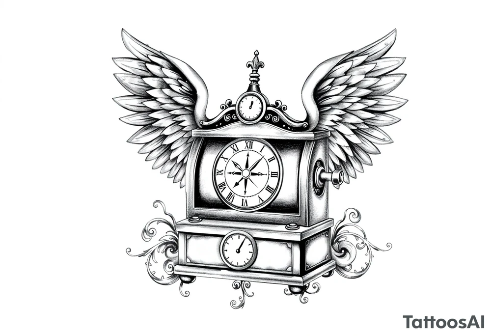 Slot machine with compass and clock with angel wings tattoo idea
