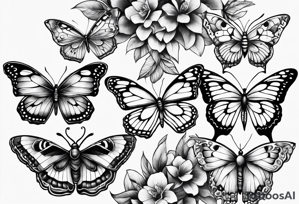 one pretty butterfly and one moth next to each other tattoo idea