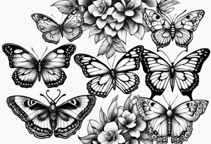 one pretty butterfly and one moth next to each other tattoo idea