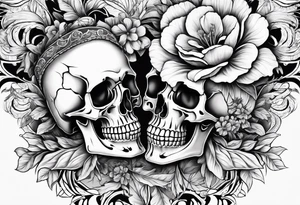 ta skeleton couple with bibiscus flowers. western style tattoo idea