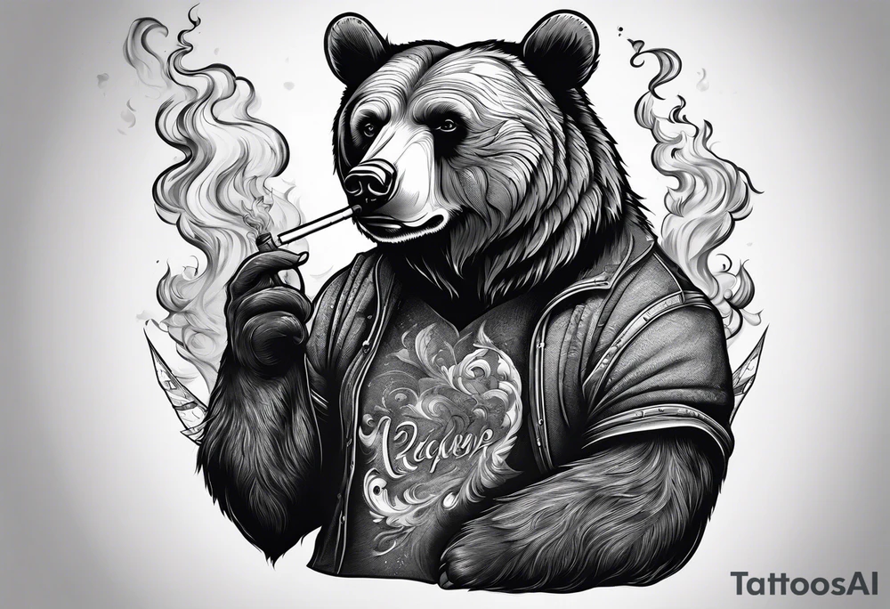 bear smoking cigarette tattoo idea