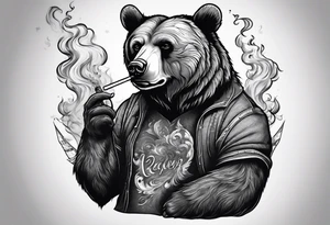 bear smoking cigarette tattoo idea