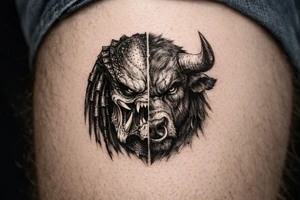 a face half predator half bull tattoo idea