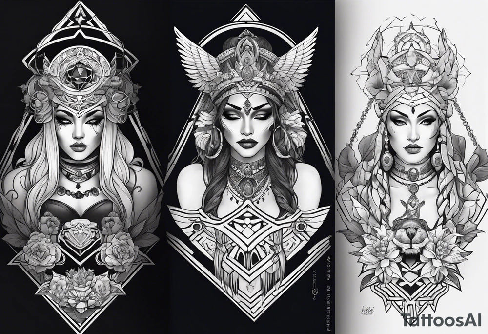 kali ma, alien goddess, valkrye, aries, pirate, divine feminine, zenza resonance, pachamama, lotus azul, blank panther, eagle, skull, 5D, nueva gaya, dna 12, left side chest tatoo tattoo idea