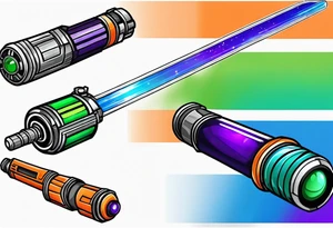 blue lightsaber, green lightsaber, orange lightsaber, purple lightsaber tattoo idea