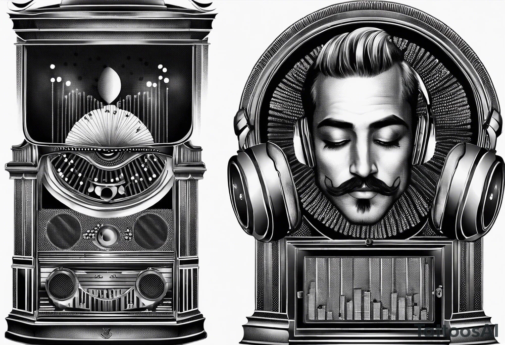 man playing music jukebox tattoo idea