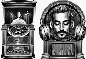 man playing music jukebox tattoo idea