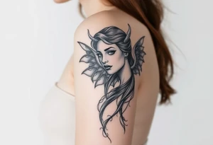 beautiful woman Who is half a angel and half demon tattoo idea