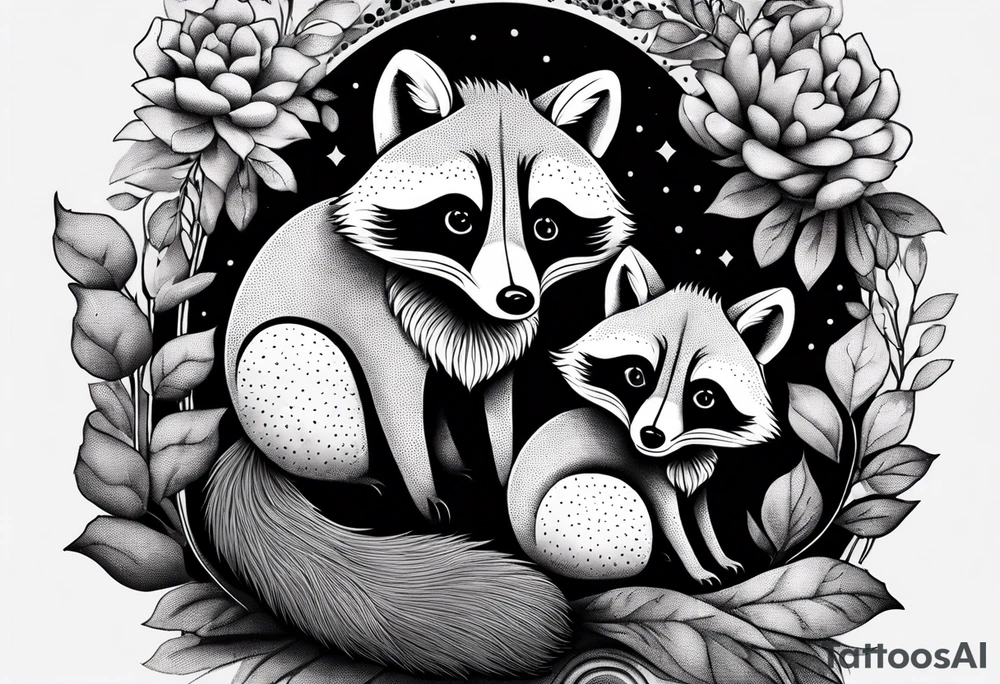 Raccoon and fox stuffed animals playing together tattoo idea