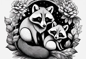 Raccoon and fox stuffed animals playing together tattoo idea