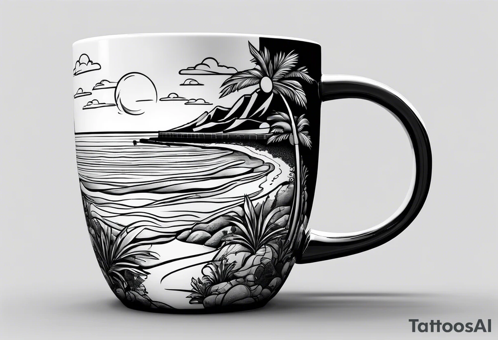 Coffee mug with beach scene on it for coffee truck logo tattoo idea