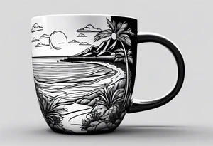 Coffee mug with beach scene on it for coffee truck logo tattoo idea