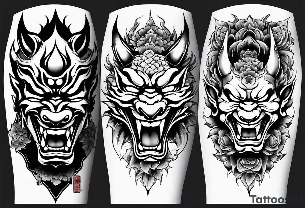 Half sleeve irezumi hebi and two hannya masks one laughing one crying tattoo idea