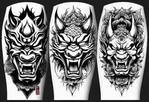 Half sleeve irezumi hebi and two hannya masks one laughing one crying tattoo idea