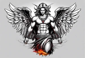 angry angel standing tattoo idea