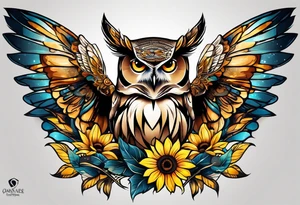 Sleeve with a owl sunflower and butterfly tattoo idea