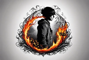 shadow in a fire with script "can't escape" tattoo idea