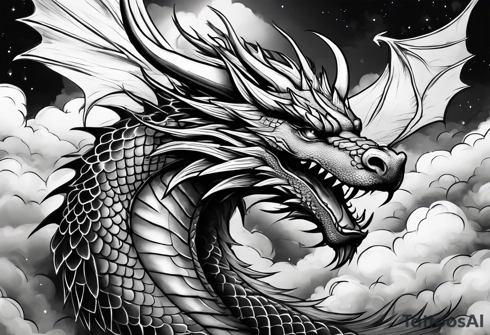 Dragon soaring through clouds tattoo idea