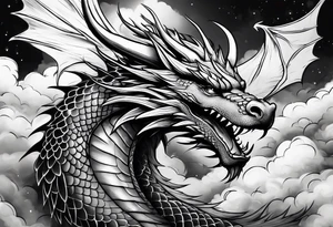 Dragon soaring through clouds tattoo idea