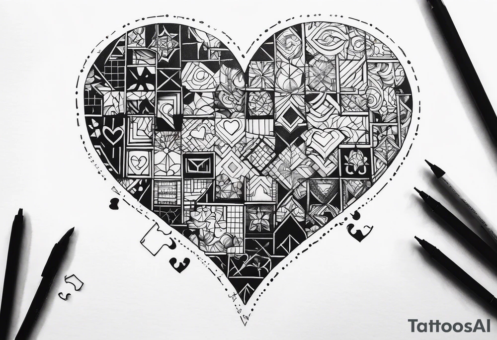 Puzzle pieces, a heart shape tattoo idea