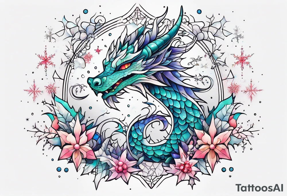 Constellation, kawaii dragon, snowflake tattoo idea