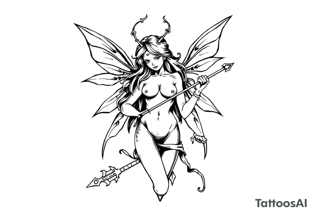 Dark fairy naked with weapon tattoo idea