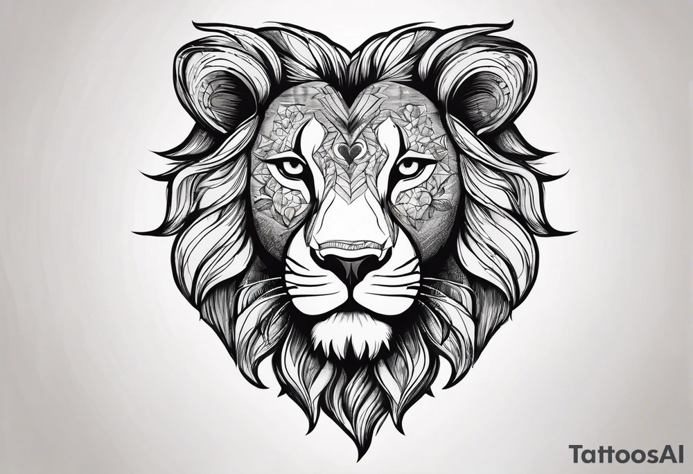 a lion head shaped like a heart tattoo idea