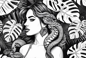 Monstera avec serpent caché dedans tattoo idea