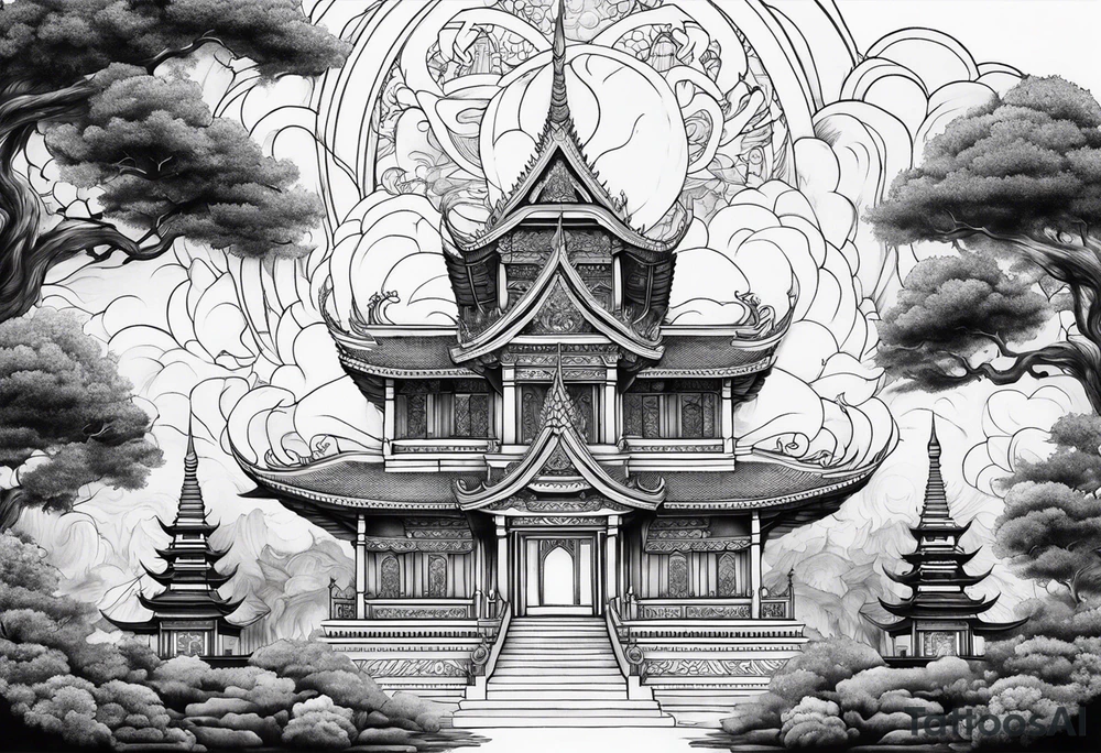 thai temple but minimalistic and remove any background like trees and clouds tattoo idea