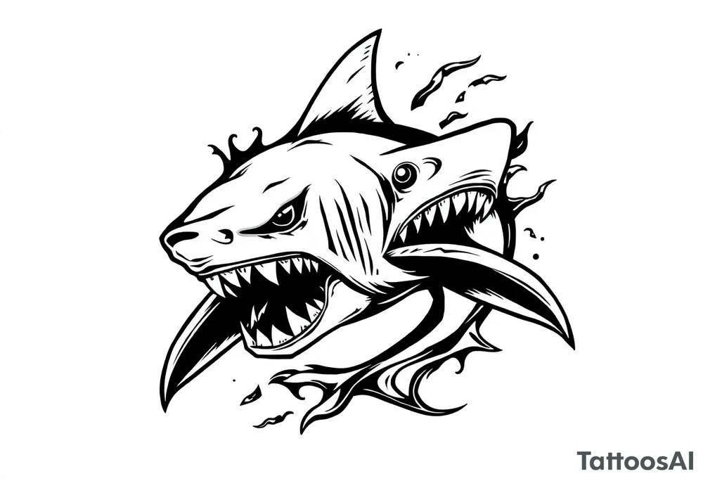 Masculine strong shark flowing tattoo idea