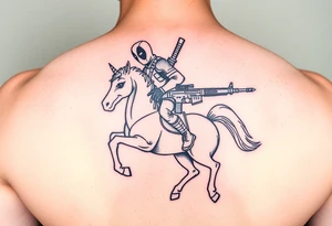Deadpool riding unicorn holding Russian era RPG tattoo idea