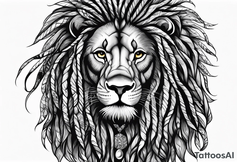Jamaican lion with dreads tattoo idea