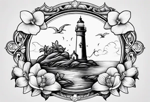 Lighthouse and an anchor and orchids tattoo idea